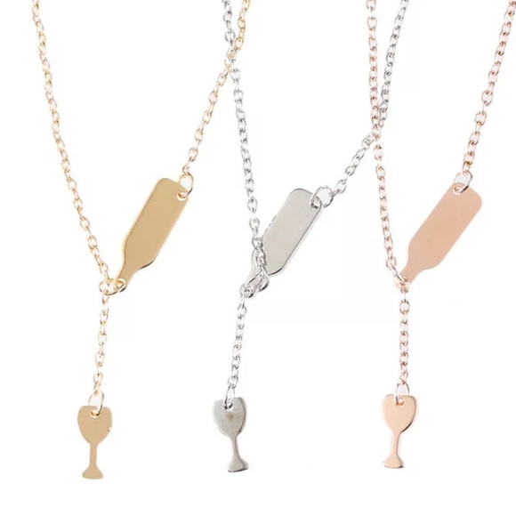 Wine bottle/glass chain necklace - Picture 2 of 3